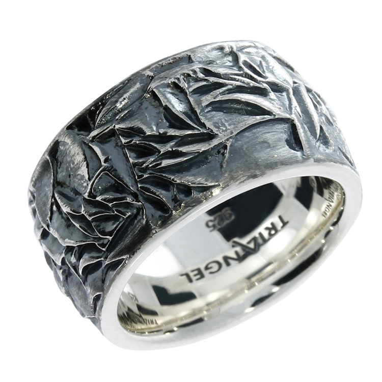 Ring silver oxidised Leaves 12 mmm   Ring size 56