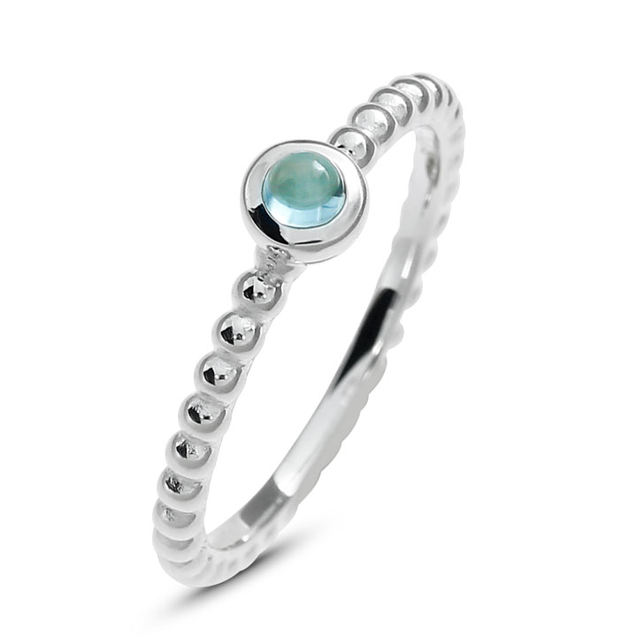 Ring Dots Silber 3mm mit blauem Topas 3 mm rund cab Ringweite 68