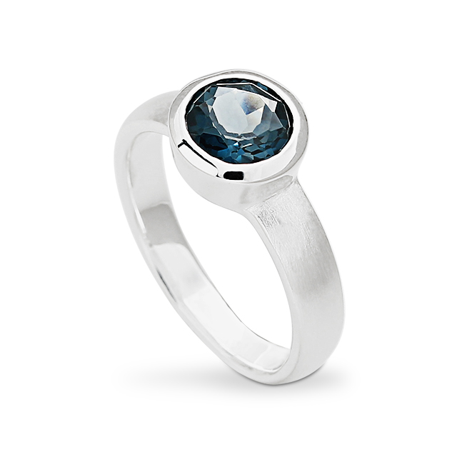 Ring Silber London blue Topas 7 mm rund fac Ringweite 68