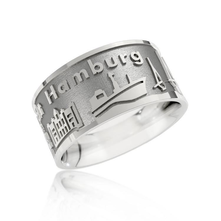 Ring City of Hamburg silver oxidised Ring size UNI