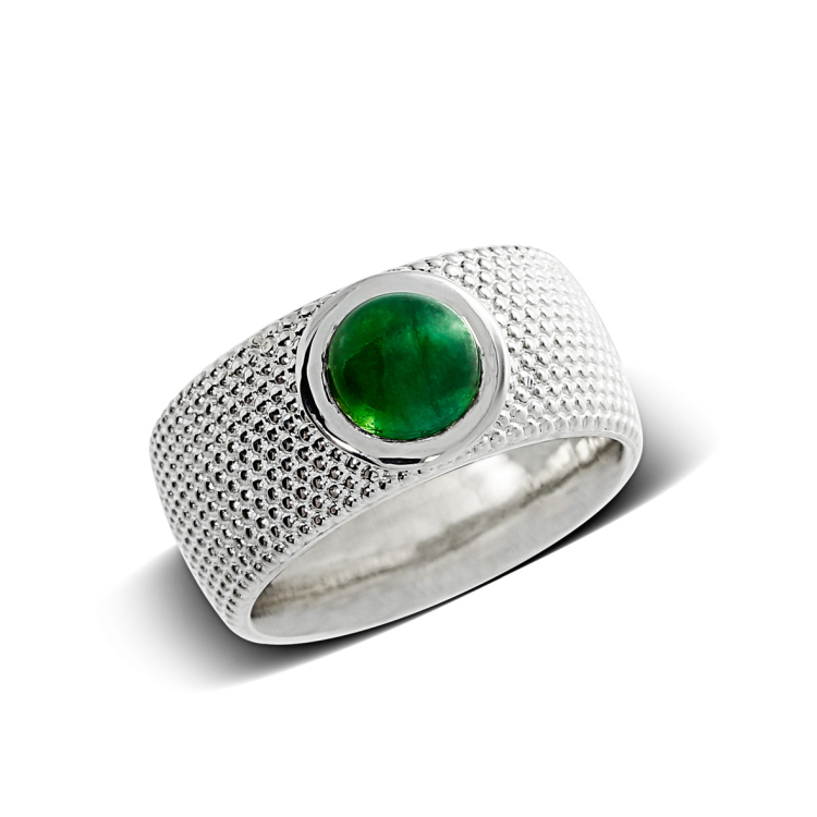 Ring Dots No1 silver green tourmaline 7mm round Ring size UNI