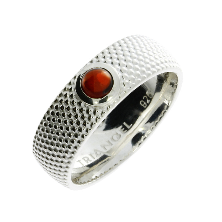 Ring Dots No2 silver garnet 4mm round cab Ring size UNI