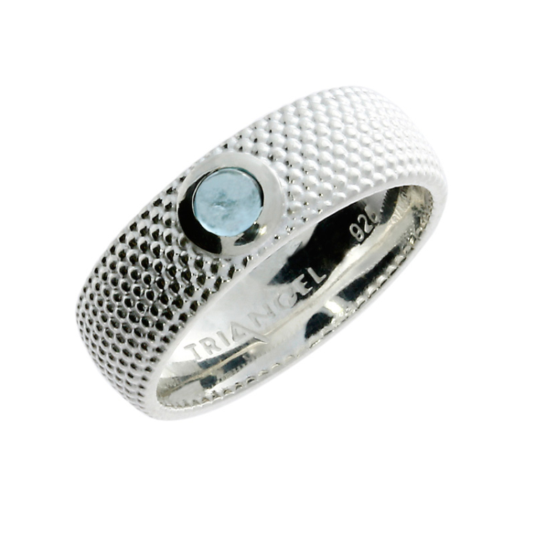 Ring Dots No2 silver bl-topaz 4mm round cab Ring size UNI