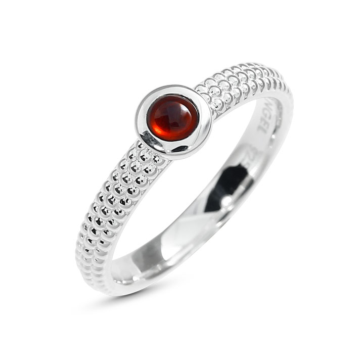 Ring Dots 3mm silver garnet 4 mm round cab Ring size UNI