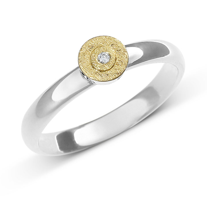Ring silver with fine gold diamond 0,02 ct TW Si Ring size UNI