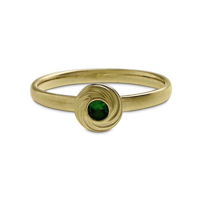 Ring Wave 585 yellow gold tsavorite 3 mm fac