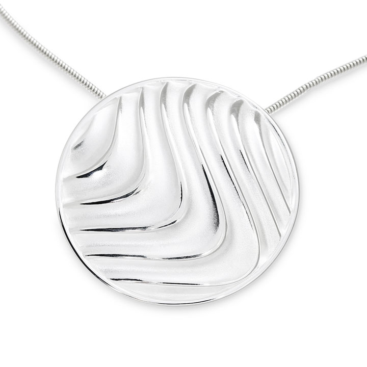 Pendant Waves 36 mm silver light Snake chain 45 cm