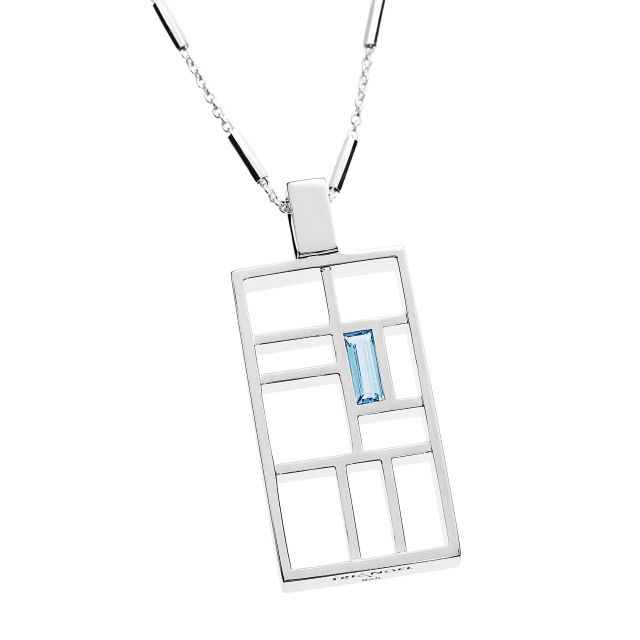 Anhänger nach Mondrian Silber 18 x 32 mm ohne Kette swiss blue topas 8 x 4 mm baq