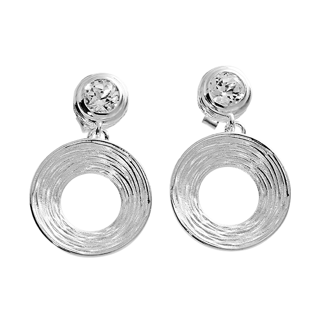 Earring Crease Circle round 15 mm silver light white topaz 5 mm fac