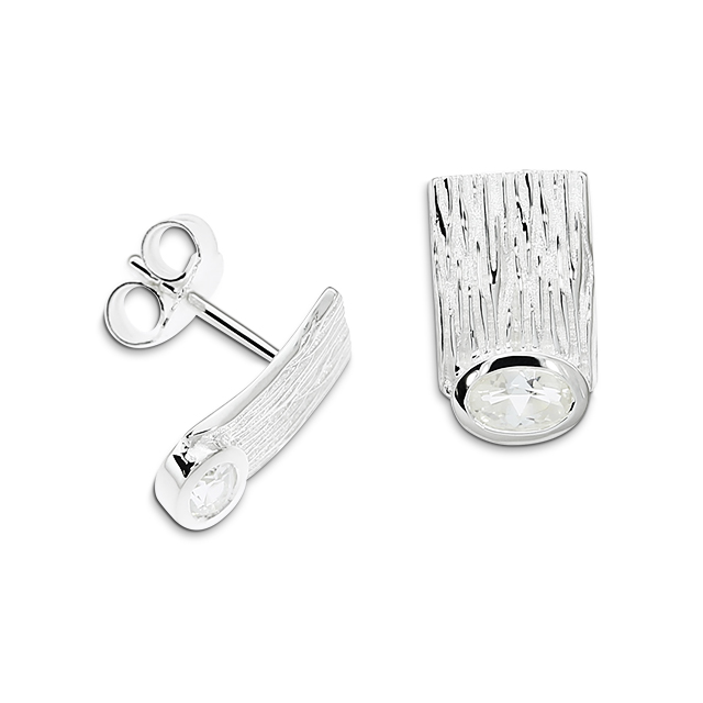 Ohrstecker  Crease Silber hell weißer Topas 5x3 mm fac; anlaufgeschützt